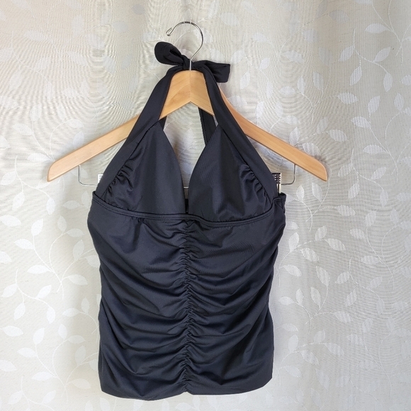 Athleta Harlow Black Halter Ruched Tankini Swim Top | Retro 90s Y2K Swimwear XS - Picture 2 of 16